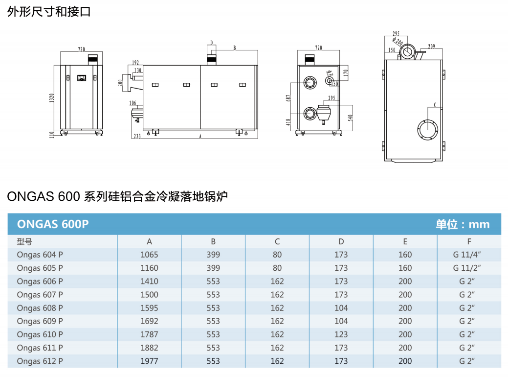 ONGAS 600P 系列硅铝合金冷凝落地式锅炉