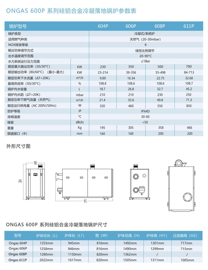 落地式冷凝锅炉ONGAS 600P系列